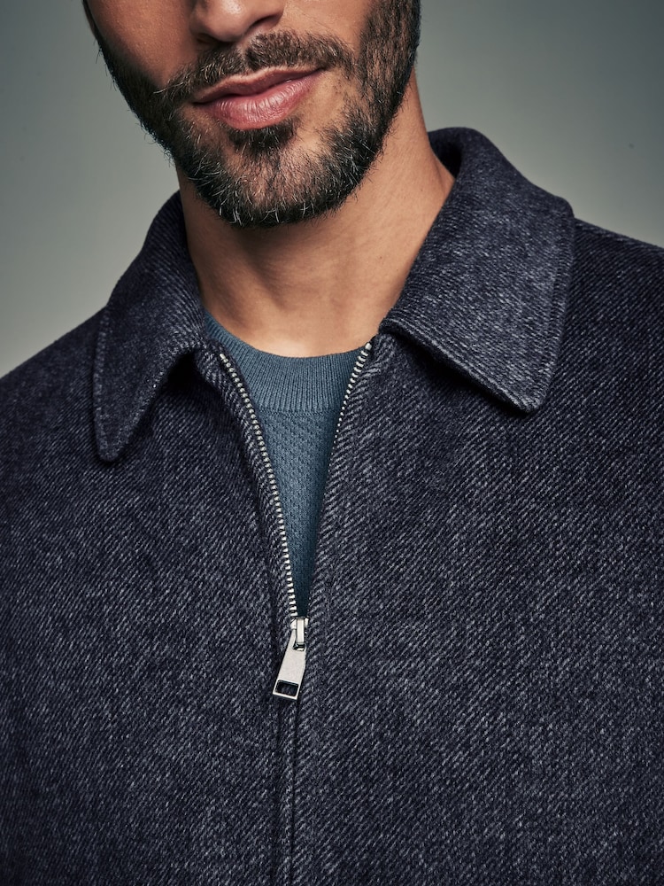 Navy Blue Soft Touch Padded Harrington Jacket with Wool - Image 6 of 6
