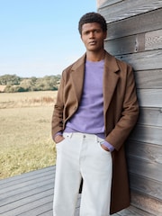 Toffee Brown Soft Touch Relaxed Epsom Wool Overcoat - Image 1 of 8