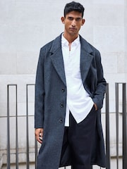 Charcoal Grey Soft Touch Relaxed Epsom Wool Overcoat - Image 1 of 5