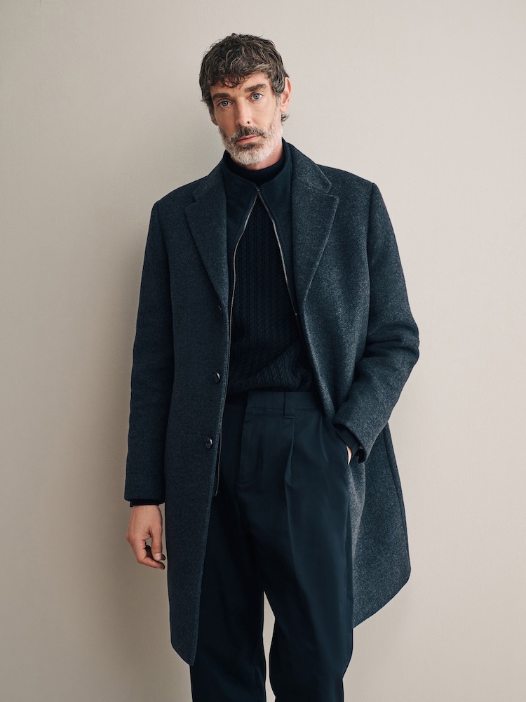 Charcoal Grey Signature Soft Touch Wool Rich Padded Italian Fabric Funnel Neck Coat - Image 1 of 12