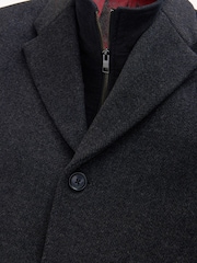 Charcoal Grey Signature Soft Touch Wool Rich Padded Italian Fabric Funnel Neck Coat - Image 10 of 12