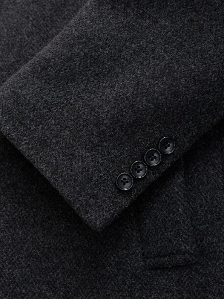 Charcoal Grey Signature Soft Touch Wool Rich Padded Italian Fabric Funnel Neck Coat - Image 12 of 12