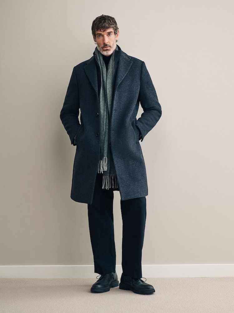 Charcoal Grey Signature Soft Touch Wool Rich Padded Italian Fabric Funnel Neck Coat - Image 2 of 12