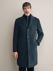 Charcoal Grey Signature Soft Touch Wool Rich Padded Italian Fabric Funnel Neck Coat - Image 7 of 12