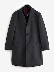 Charcoal Grey Signature Soft Touch Wool Rich Padded Italian Fabric Funnel Neck Coat - Image 8 of 12