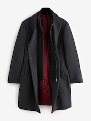 Charcoal Grey Signature Soft Touch Wool Rich Padded Italian Fabric Funnel Neck Coat - Image 9 of 12