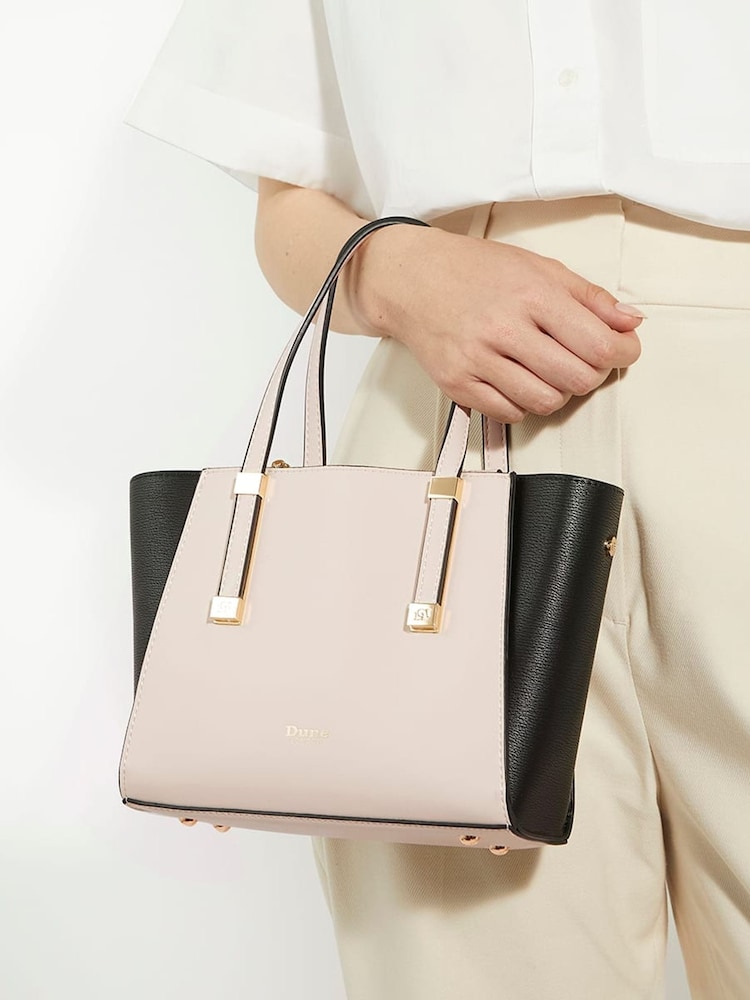 Dune London Cream Mini Dinkydresden Double Zip Top Handle Tote Bag - Image 1 of 6
