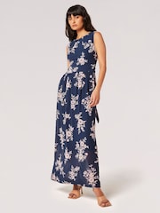 Apricot Blue Botanical Blooms Chiffon Maxi Dress - Image 1 of 5
