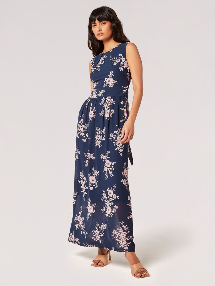 Apricot Blue Botanical Blooms Chiffon Maxi Dress - Image 1 of 5