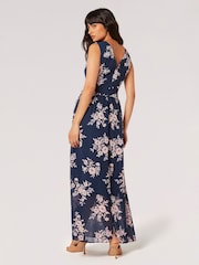 Apricot Blue Botanical Blooms Chiffon Maxi Dress - Image 2 of 5