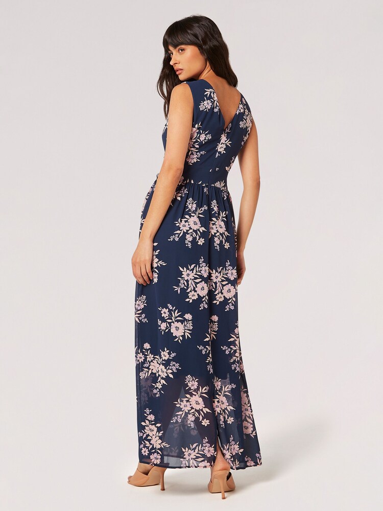 Apricot Blue Botanical Blooms Chiffon Maxi Dress - Image 2 of 5