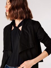 Apricot Black Cropped Suede Waterfall Jacket - Image 1 of 5