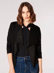 Apricot Black Cropped Suede Waterfall Jacket - Image 2 of 5