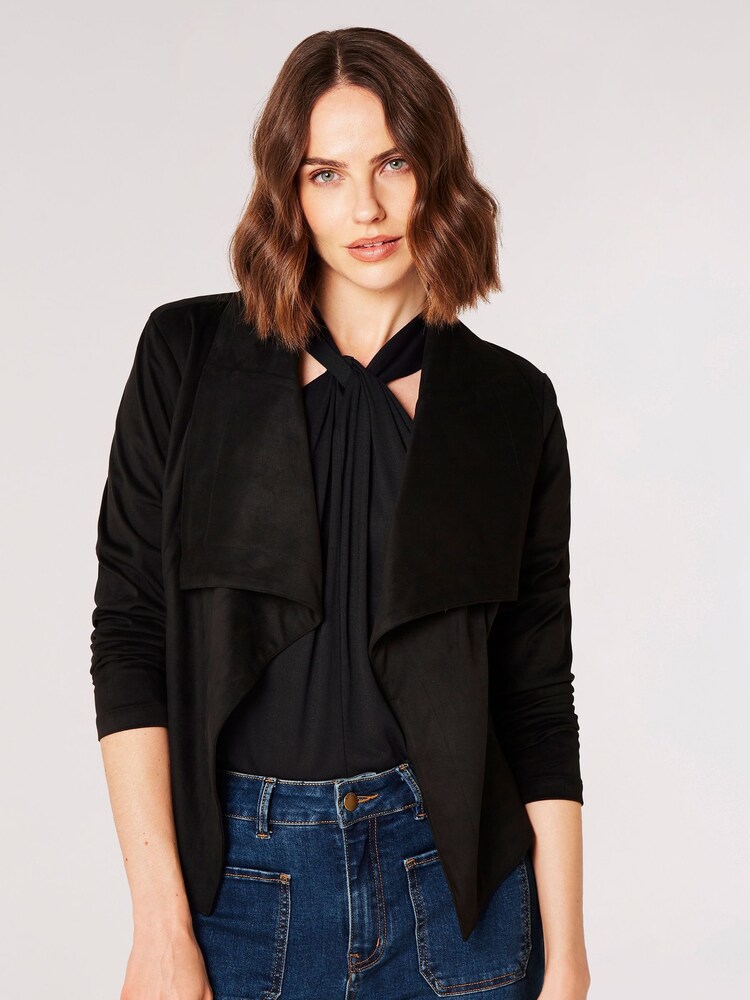 Apricot Black Cropped Suede Waterfall Jacket - Image 2 of 5