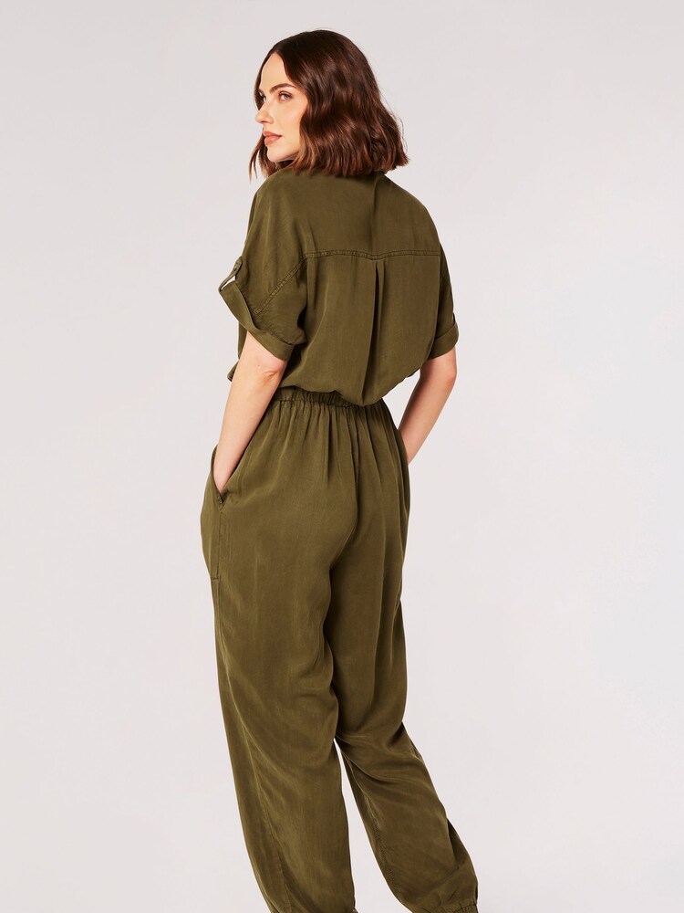 Apricot Olive Green Drawstring Waist Utility Jumpsuit - Image 2 of 4 Apricot Olive Green Drawstring Waist Utility Jumpsuit - Image 2 of 4