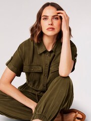 Apricot Olive Green Drawstring Waist Utility Jumpsuit - Image 3 of 4