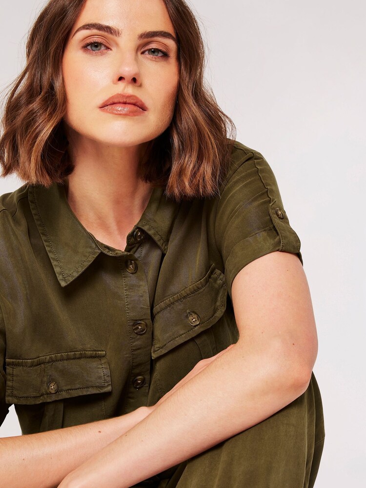 Apricot Olive Green Drawstring Waist Utility Jumpsuit - Image 4 of 4 Apricot Olive Green Drawstring Waist Utility Jumpsuit - Image 4 of 4