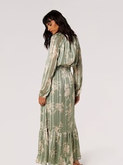 Apricot Green Silhouette Floral Satin Shimmer Maxi Dress - Image 3 of 4