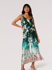 Apricot Grey Floral Ombre Satin Split Leg Jumpsuit - Image 1 of 5