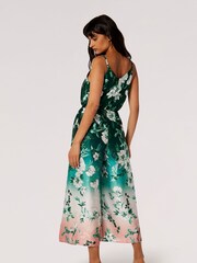 Apricot Grey Floral Ombre Satin Split Leg Jumpsuit - Image 2 of 5