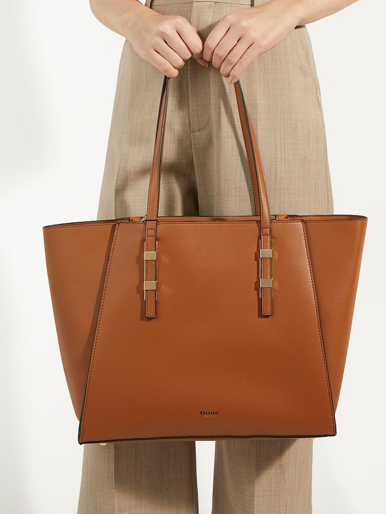 Dune London Brown Dresden Large Double Zip Top Handle Tote Bag - Image 1 of 6