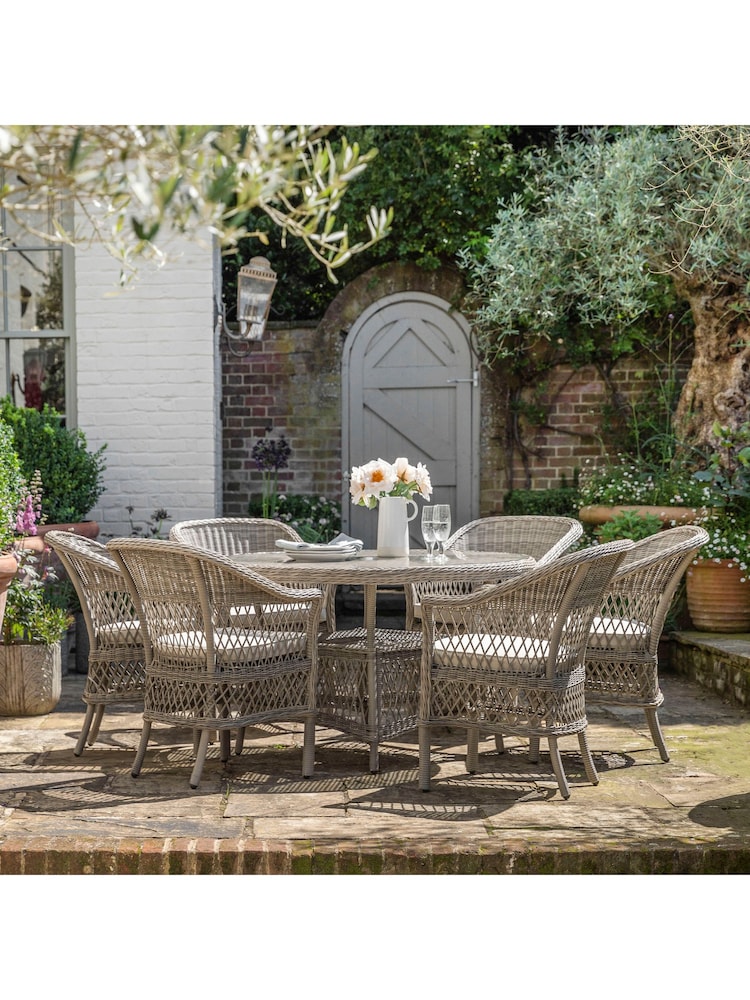 Gallery Home Natural Rahan Garden 6 Seater Round Dining Set - Image 2 of 7