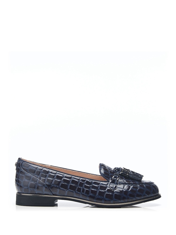 Blau - Moda in Pelle Evvaa Flat Slip on Tassle Leather Barrel Loafers - Bild 1 von 4 Blau - Moda in Pelle Evvaa Flat Slip on Tassle Leather Barrel Loafers - Bild 1 von 4