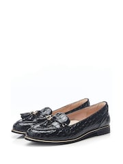 Moda in Pelle Evvaa Flat Slip on Tassle Leather Barrel Loafers - Image 2 of 4