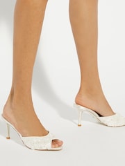 Dune London Cream Minimoon Bridal Kitten Heel Mules - Image 1 of 6