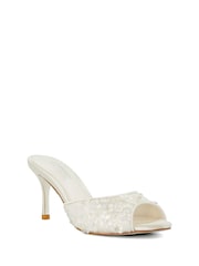 Dune London Cream Minimoon Bridal Kitten Heel Mules - Image 3 of 5