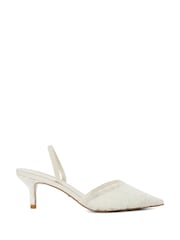 Dune London Cream Compassion Bridal Lace Slingback Kitten Heels - Image 1 of 5