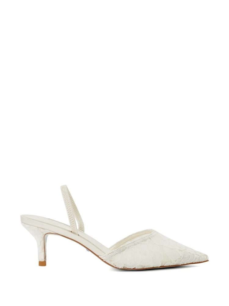 Dune London Cream Compassion Bridal Lace Slingback Kitten Heels - Image 1 of 5