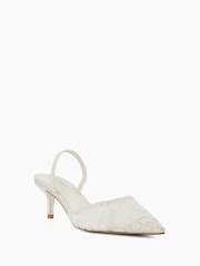 Dune London Cream Compassion Bridal Lace Slingback Kitten Heels - Image 2 of 5