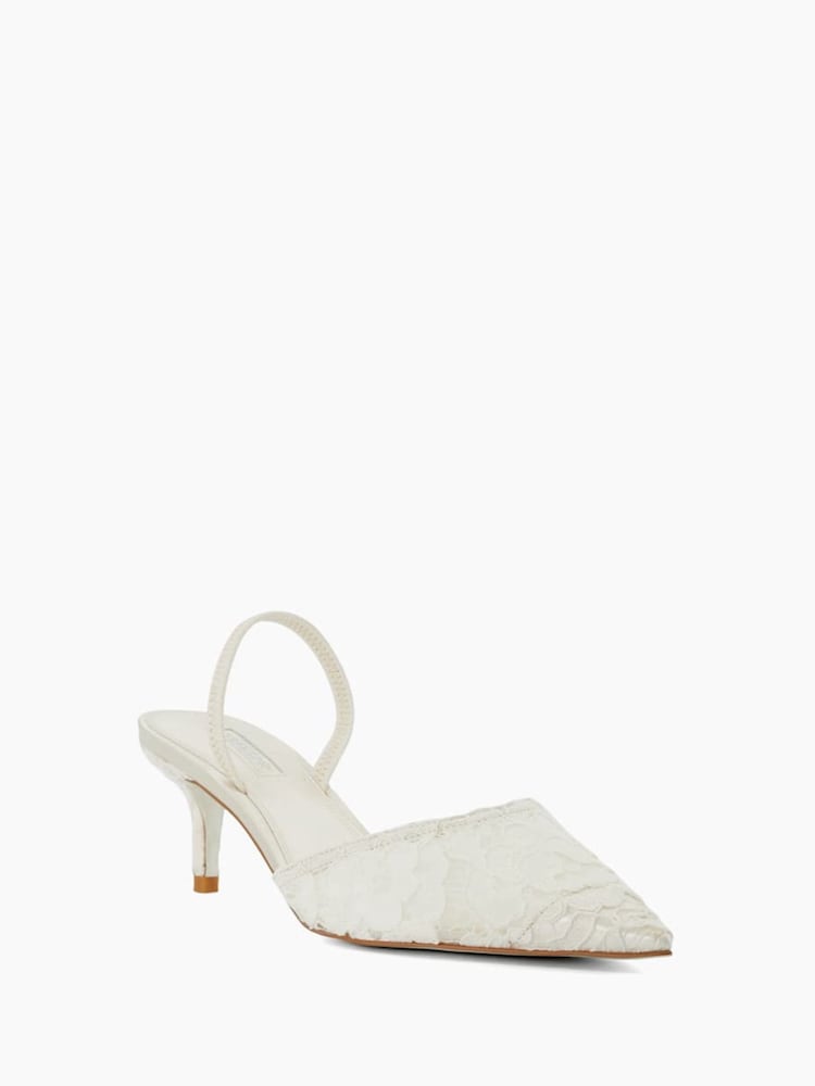 Dune London Cream Compassion Bridal Lace Slingback Kitten Heels - Image 2 of 5