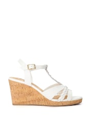 Dune London White Wide Fit Koali Plait T-Bar Wedge Sandals - Image 2 of 5