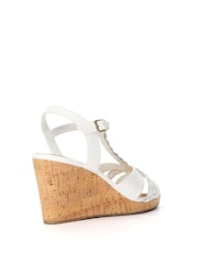 Dune London White Wide Fit Koali Plait T-Bar Wedge Sandals - Image 4 of 5