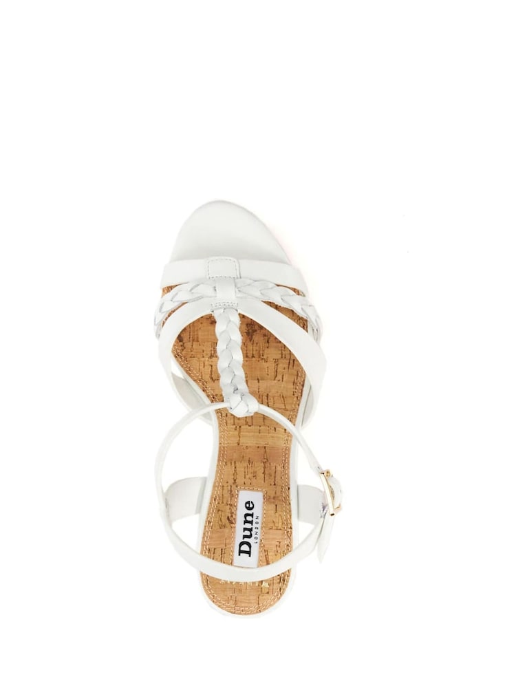Dune London White Wide Fit Koali Plait T-Bar Wedge Sandals - Image 5 of 5