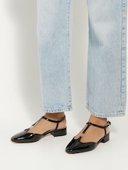 Dune London Black Heya T-Bar Open Flat Ballet Slingback Heels - Image 5 of 7