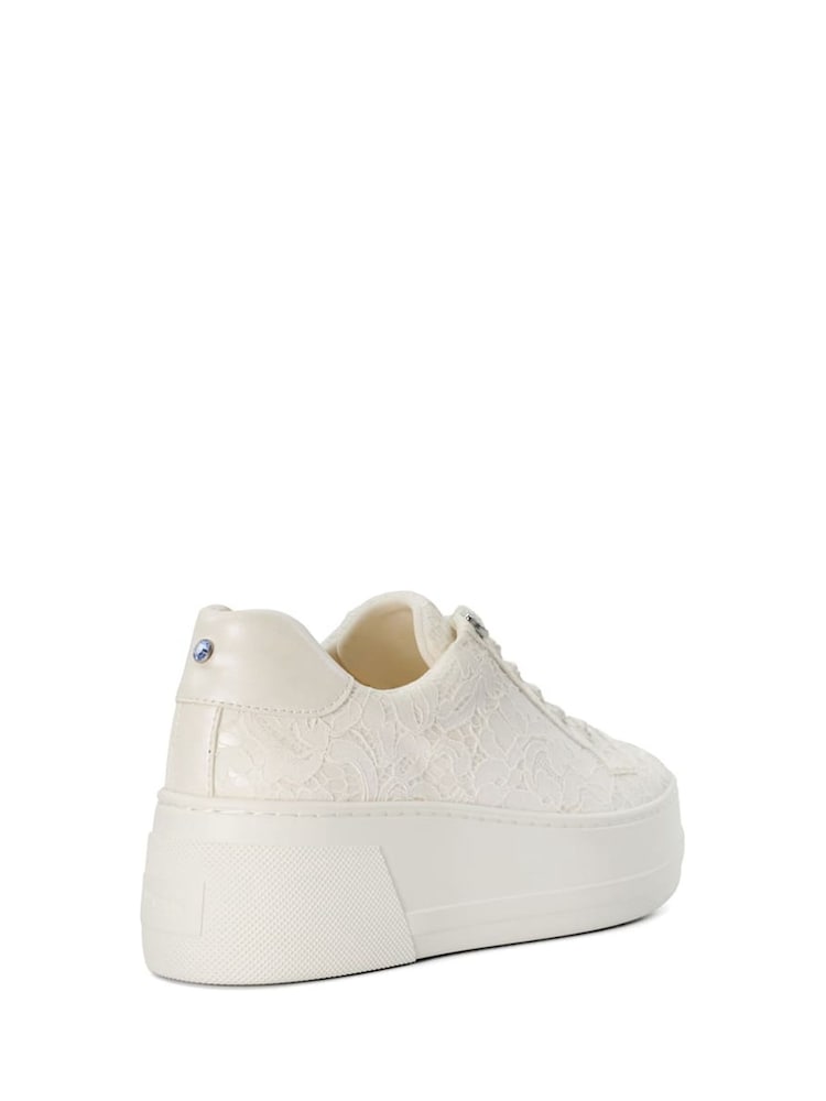 Buy Dune London Cream Embraced Bridal Lace Platform Trainers from
