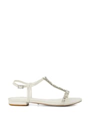 Dune London Cream Nuptuals Bridal T-Bar Flat Sandals - Image 3 of 6