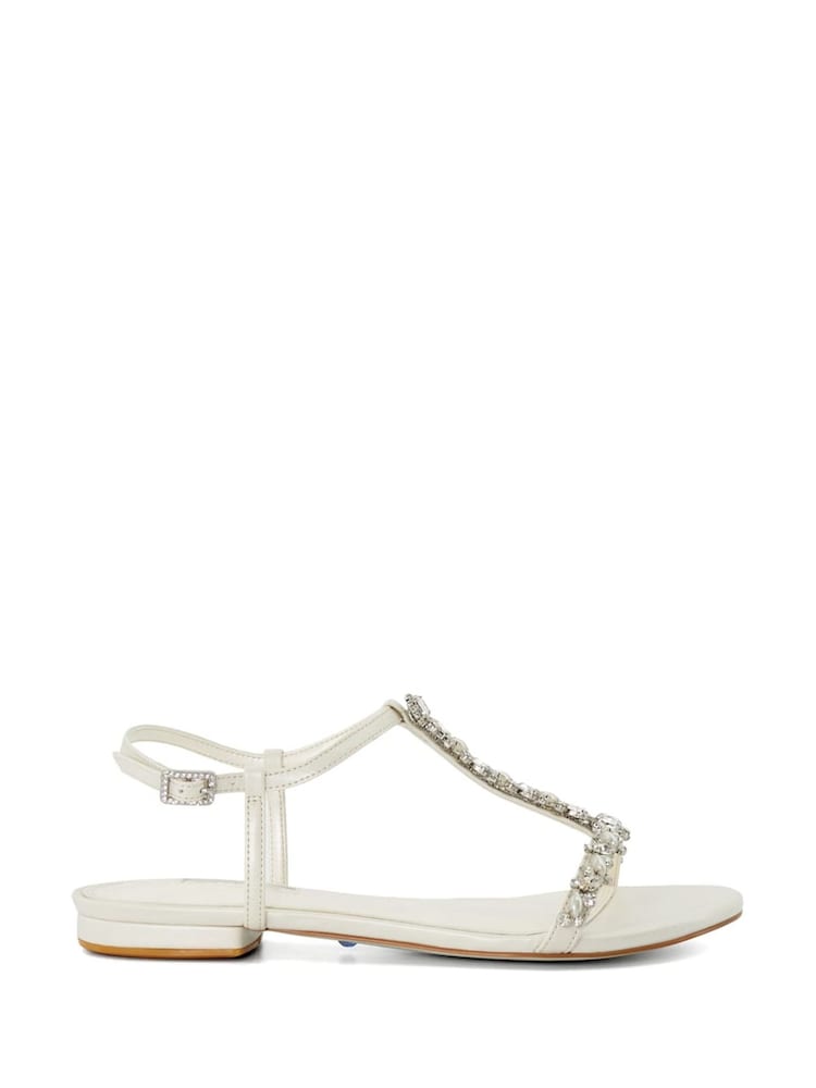 Dune London Cream Nuptuals Bridal T-Bar Flat Sandals - Image 3 of 6
