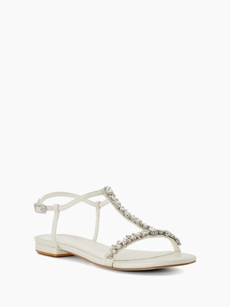 Dune London Cream Nuptuals Bridal T-Bar Flat Sandals - Image 4 of 6