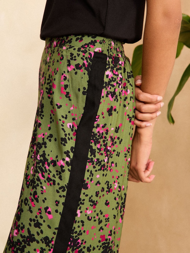 Love & Roses Khaki Green Animal Printed Belted Wide Leg Trousers - Image 2 of 4