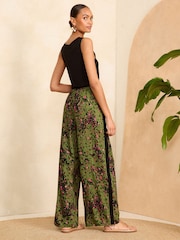 Love & Roses Khaki Green Animal Printed Belted Wide Leg Trousers - Image 4 of 4