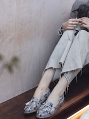 Moda in Pelle Evvaa Flat Slip on Tassle Leather Barrel Loafers - Image 1 of 5