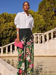 V&A | Love & Roses Black Floral Palazzo Wide Leg Trousers - Image 4 of 4