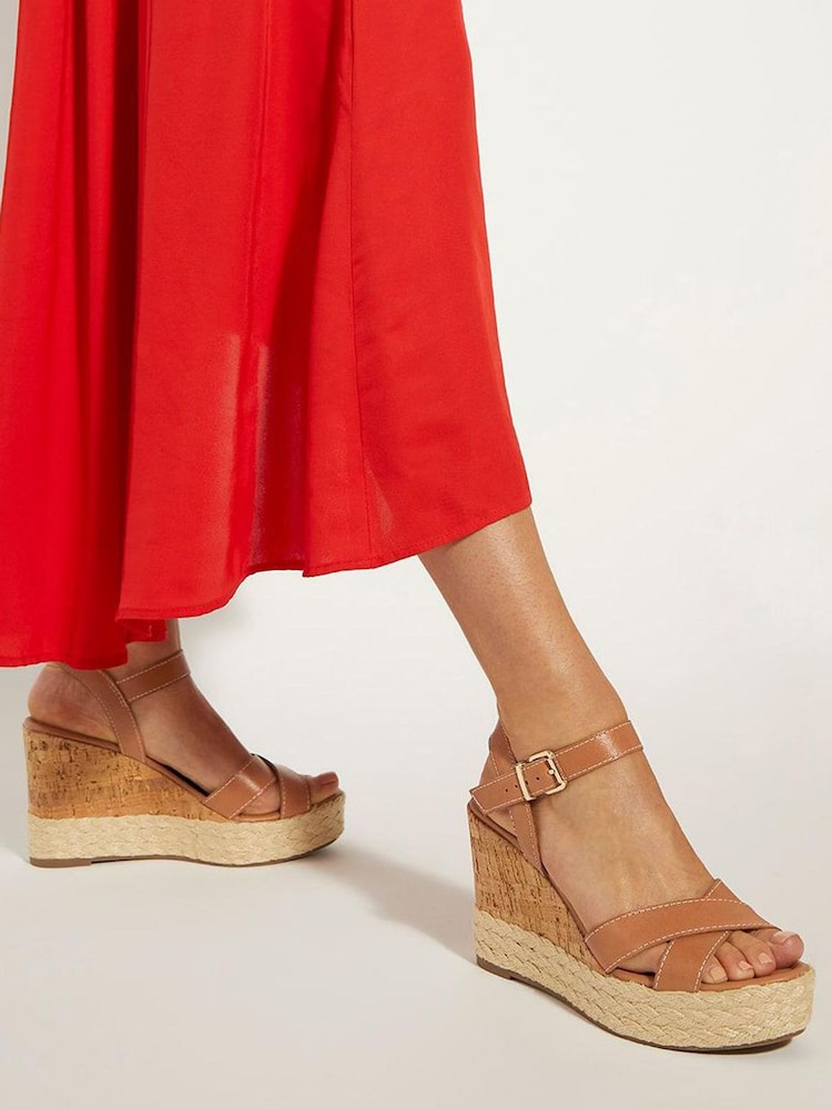Dune London Natural Kindest Cross Strap Wedge Sandals - Image 1 of 6