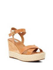 Dune London Natural Kindest Cross Strap Wedge Sandals - Image 4 of 6