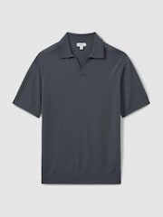 Reiss Steel Blue Duchie Merino Wool Open Collar Polo Shirt - Image 2 of 5