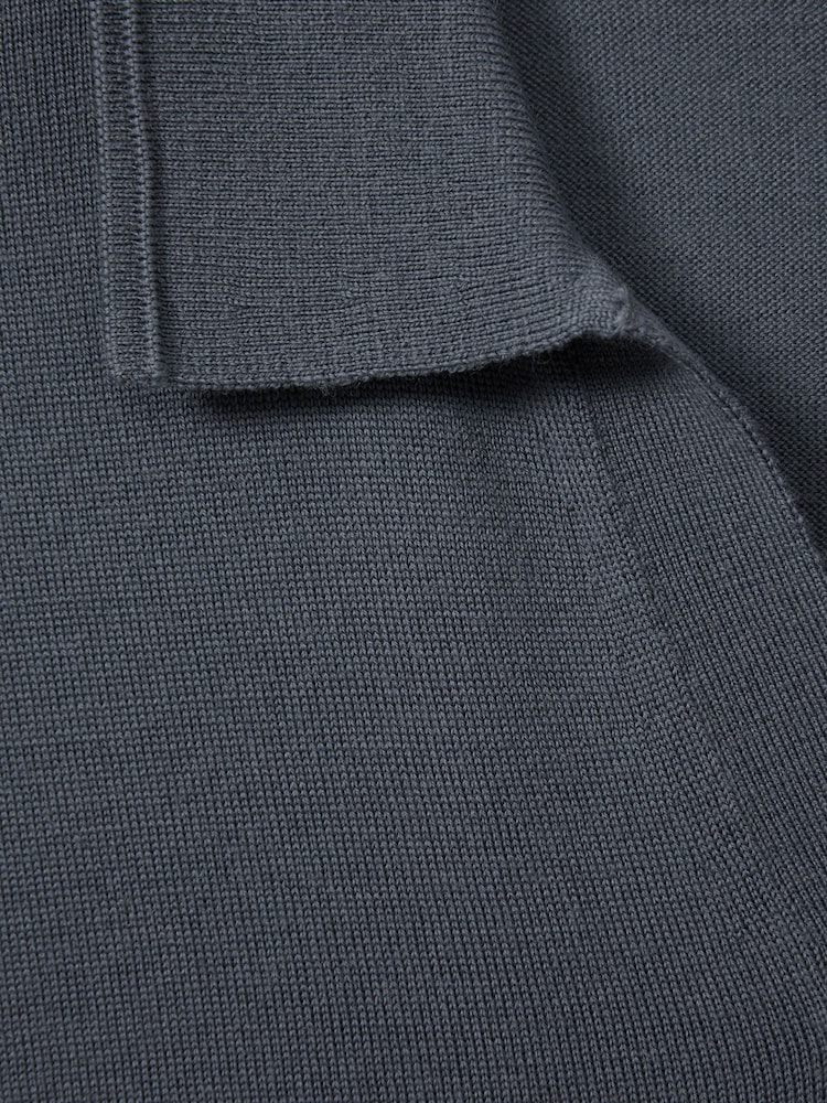 Reiss Steel Blue Duchie Merino Wool Open Collar Polo Shirt - Image 5 of 5